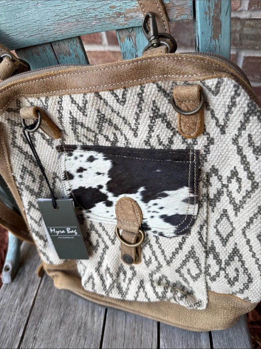 Myra Bag Amber Hairon Pocket Tan, Cream & Black Patterned Backpack Bag